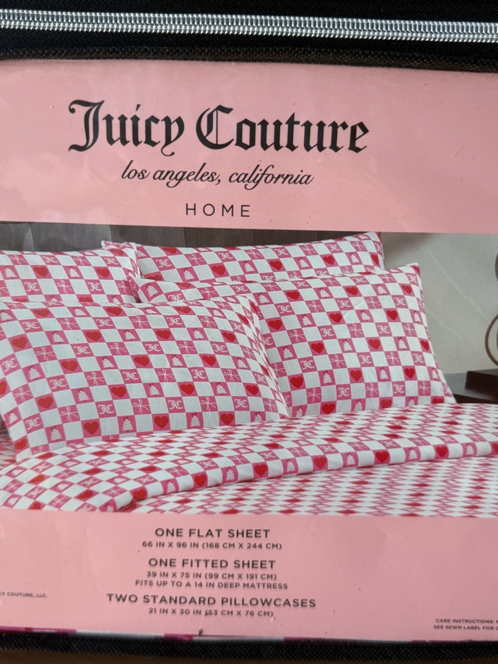 Juicy Couture Pink and White Checkered Home Bedding Sheet Set